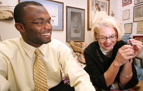 Myron Rolle with Sally Karioth, who helped him prepare for the Rhodes scholarship Process Myron Rolle with Sally Karioth, who helped him prepare for the Rhodes scholarship Process